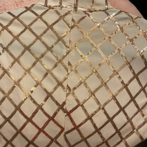 Blush and rose gold sequined long sleeved romper. - Picture 5 of 8